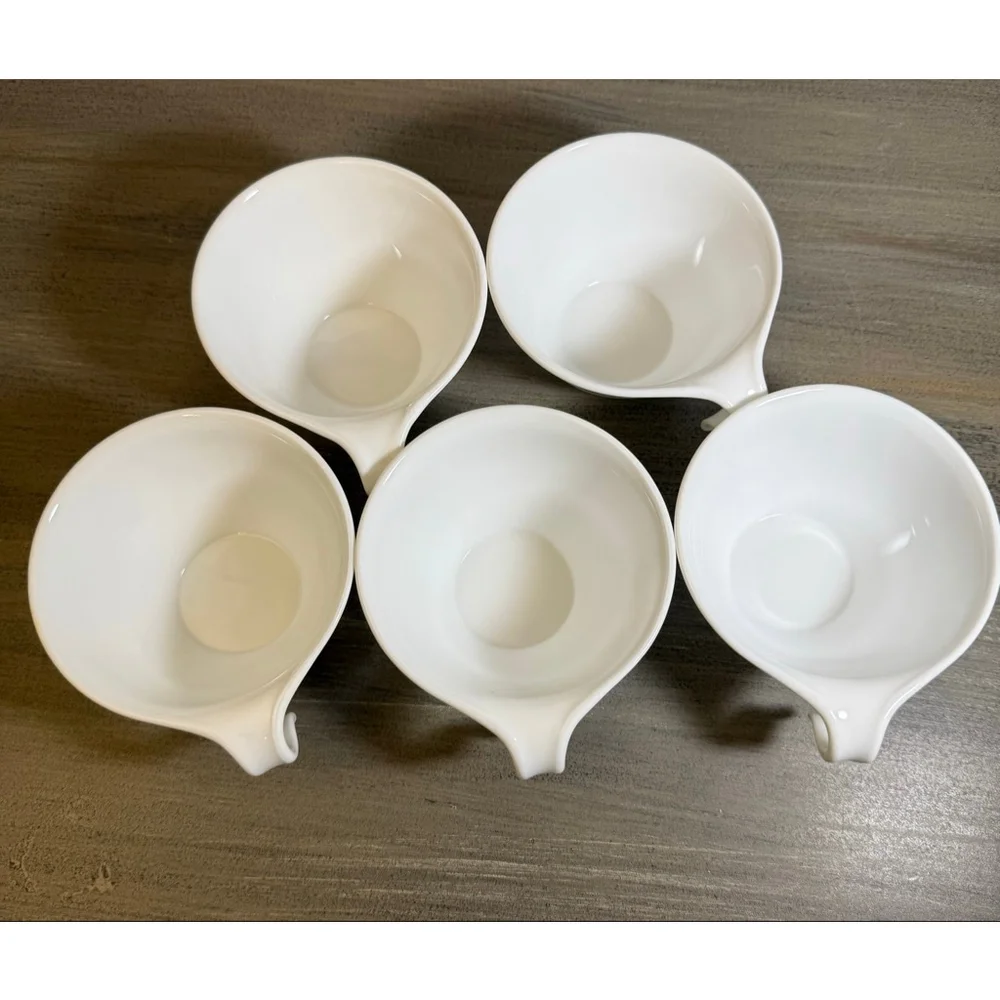 Set of 5 vintage Corelle Butterfly Gold flat cups hook handles by Corning